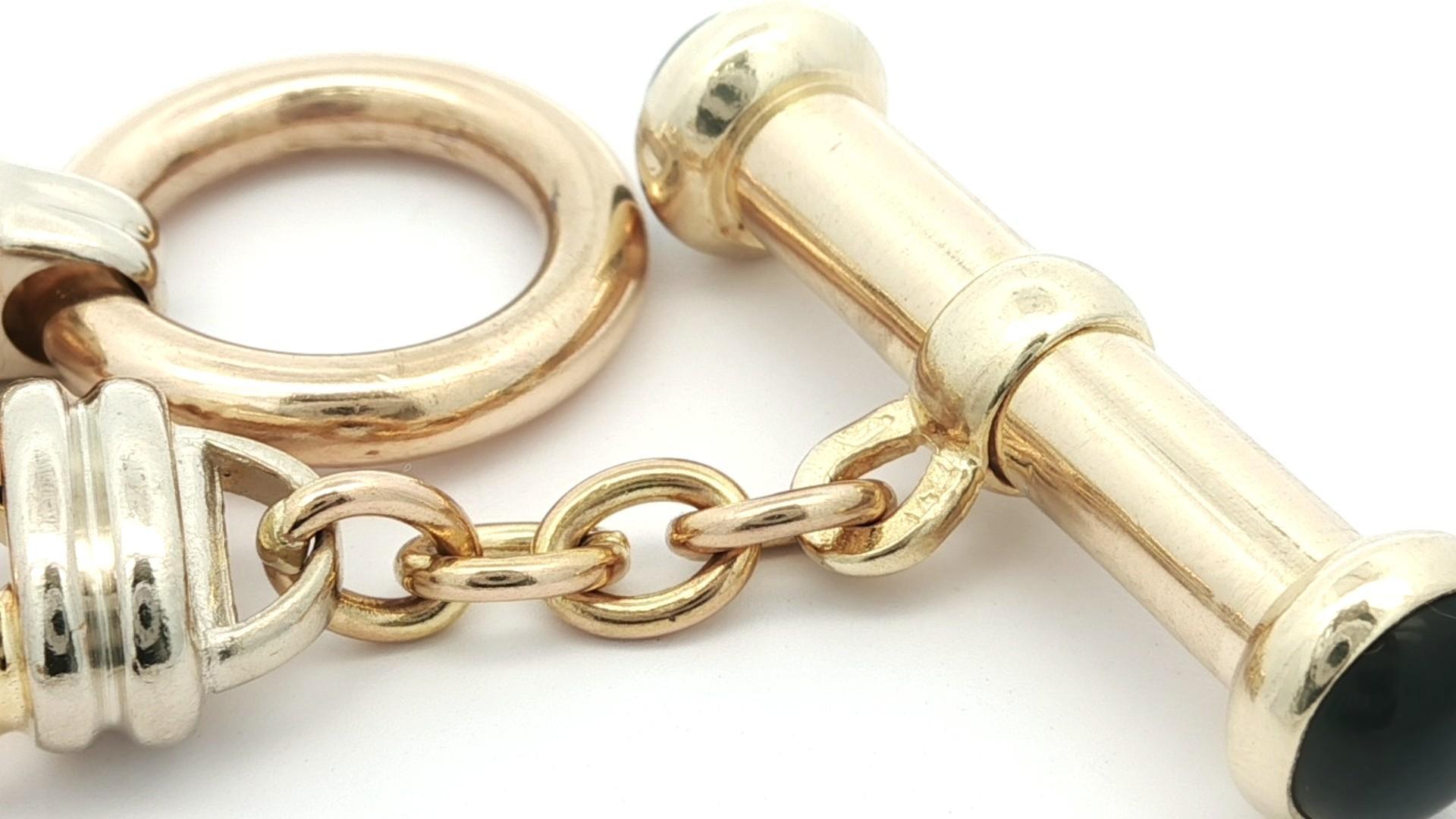 Vintage 14k Yellow Gold Black Onyx Large Open Rolo Link Bracelet w/ Toggle Clasp en vente 3