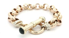 Vintage 14k Yellow Gold Black Onyx Large Open Rolo Link Bracelet w/ Toggle Clasp