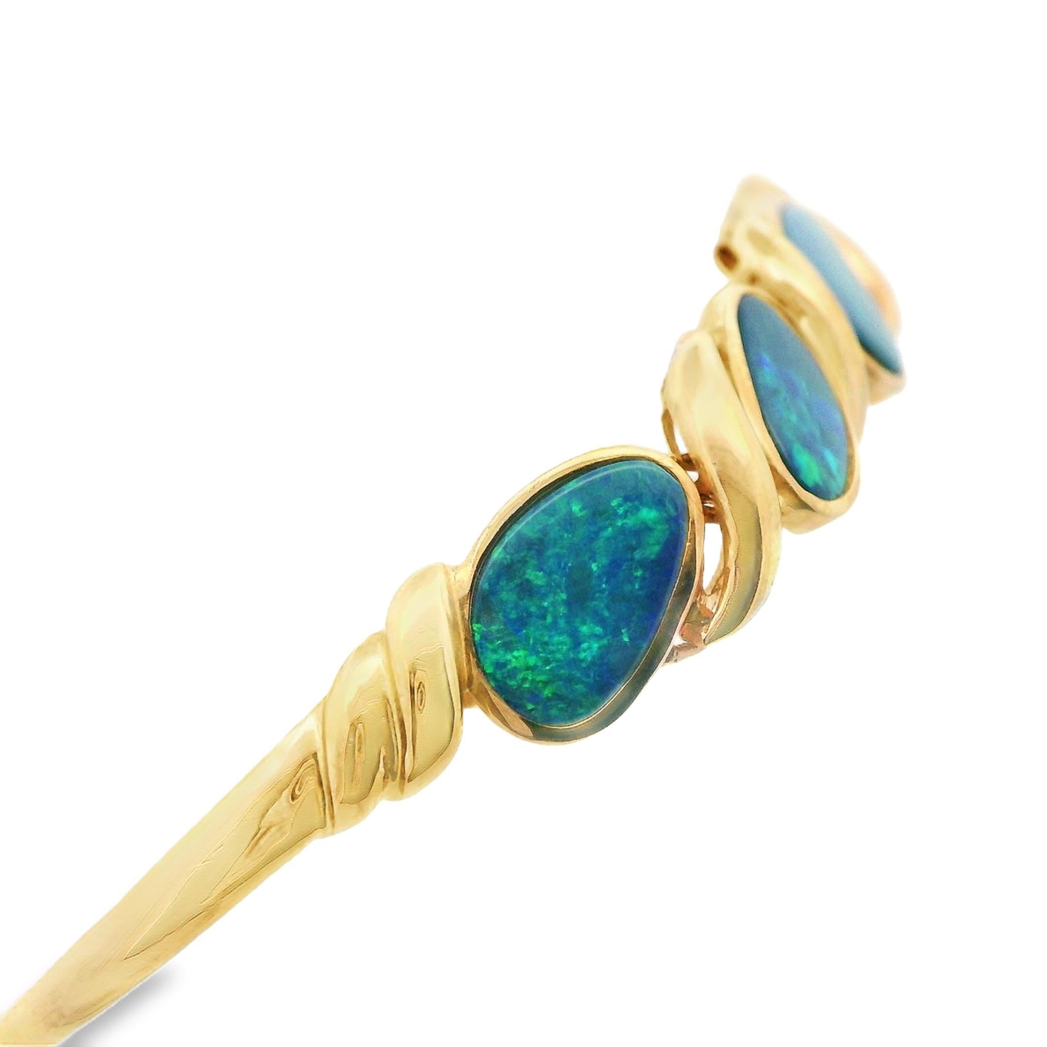 Mixed Cut Vintage 14k Yellow Gold Black Opal Bracelet For Sale