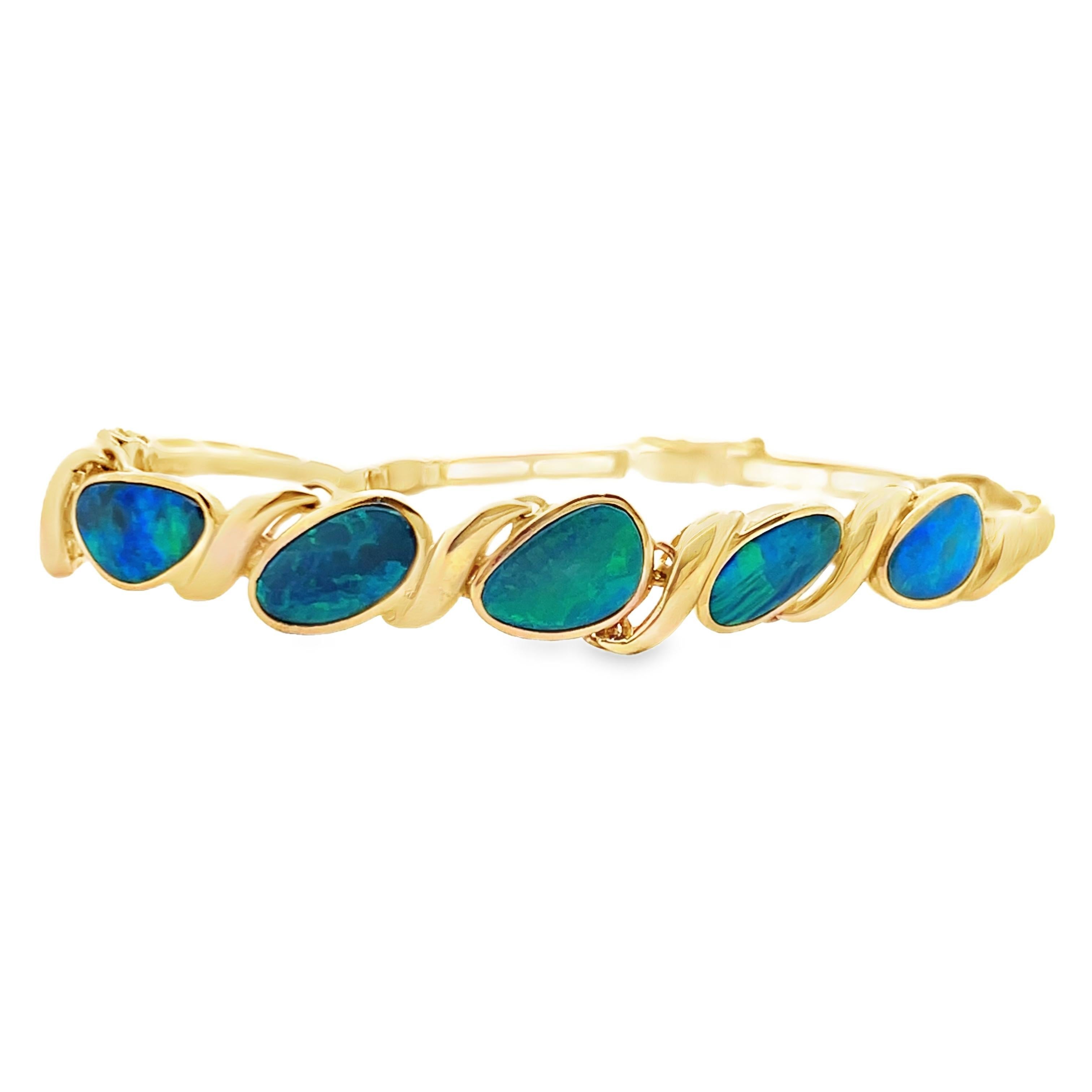 Women's Vintage 14k Yellow Gold Black Opal Bracelet For Sale