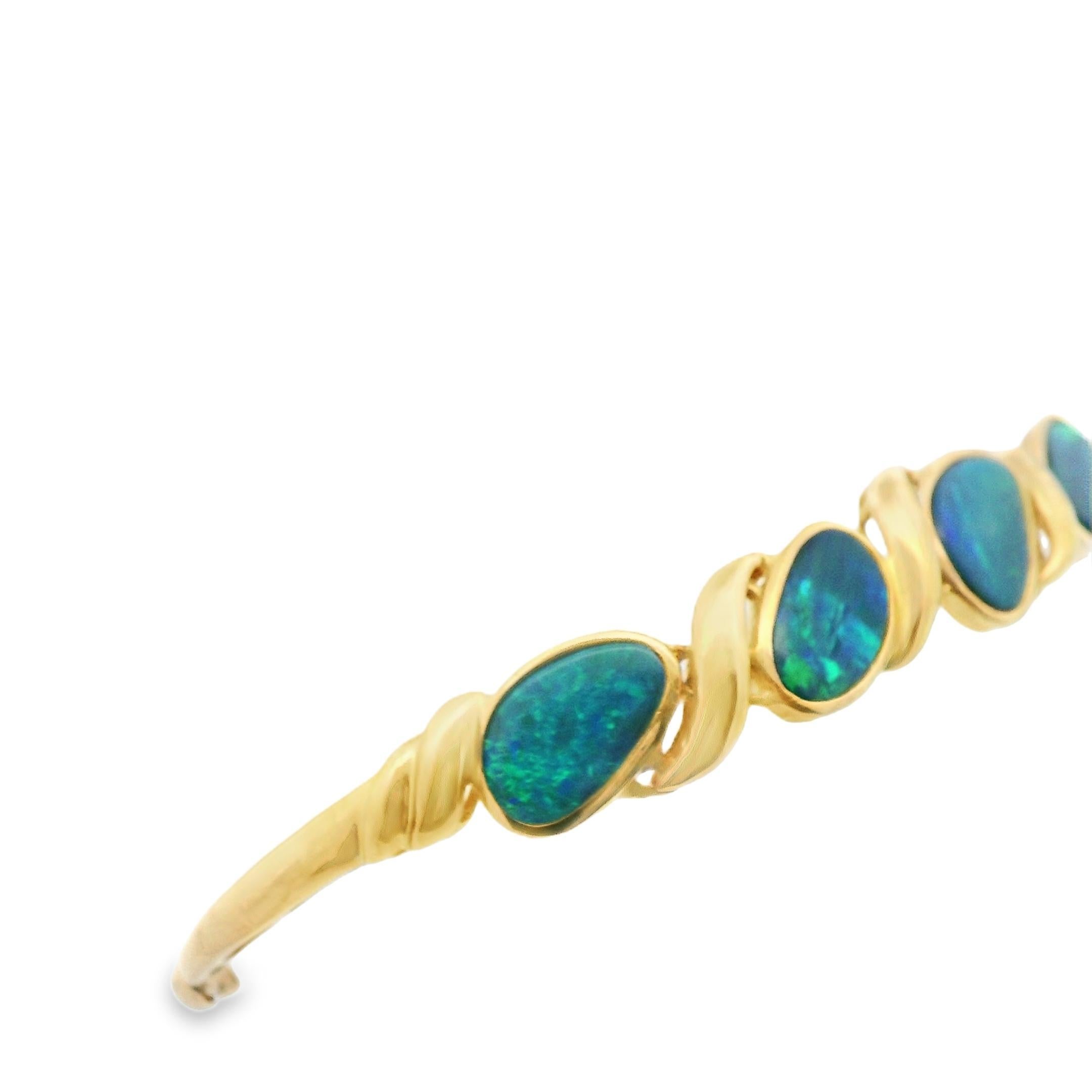 Vintage 14k Yellow Gold Black Opal Bracelet For Sale 2