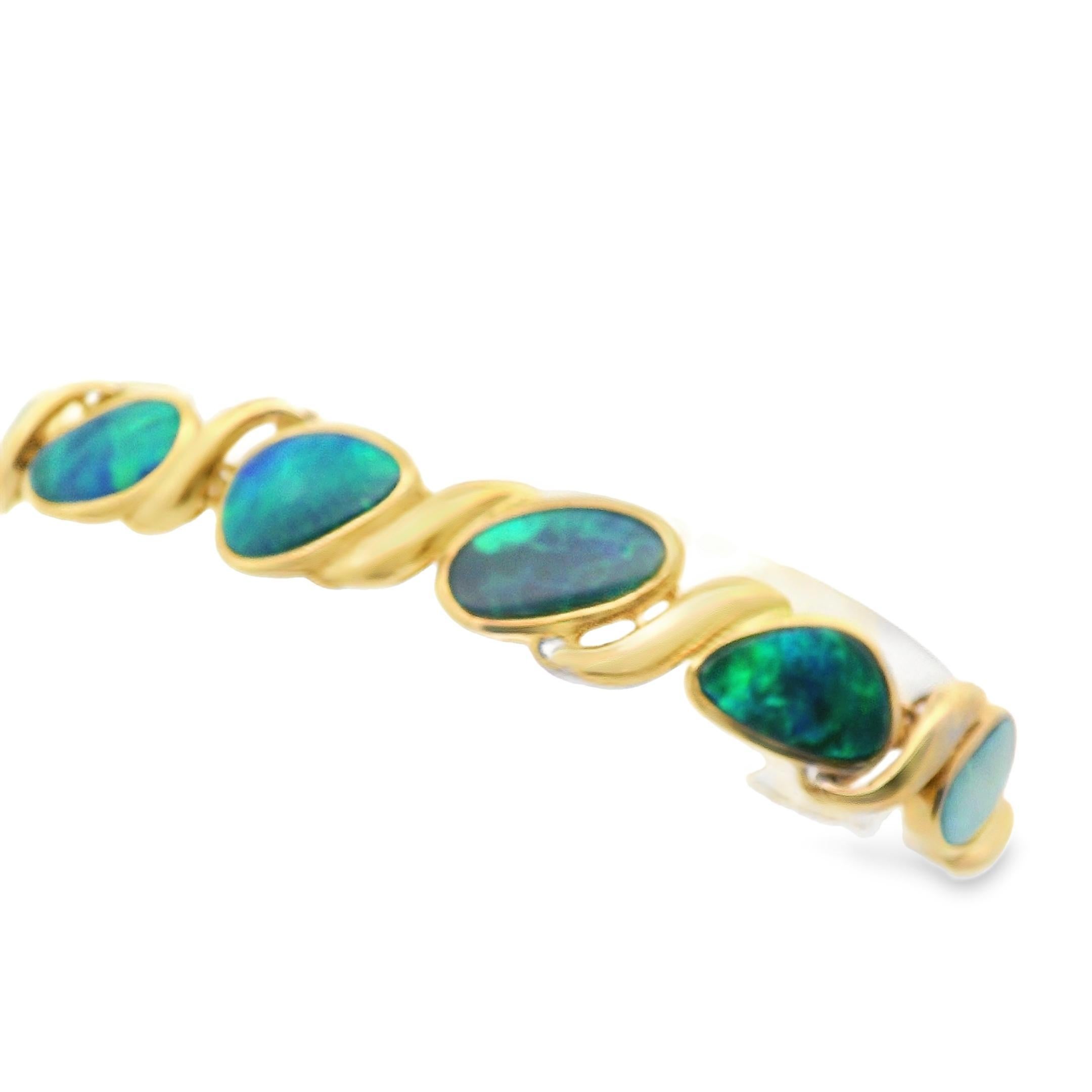Vintage 14k Yellow Gold Black Opal Bracelet For Sale 3