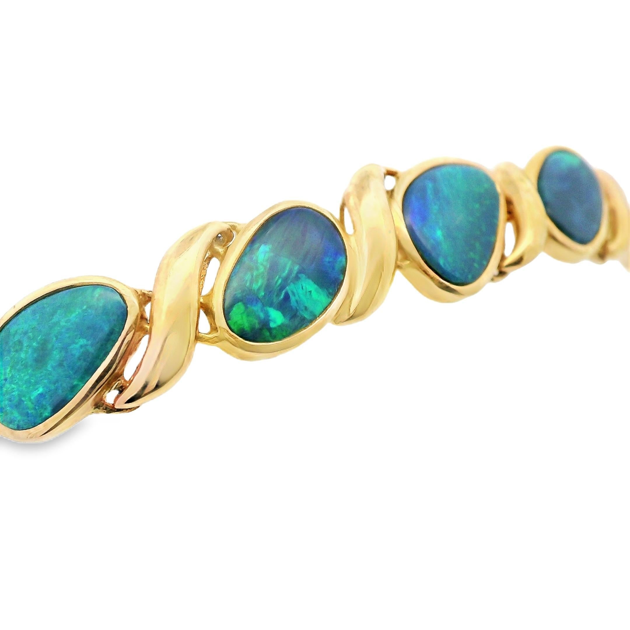 Vintage 14k Yellow Gold Black Opal Bracelet For Sale 4