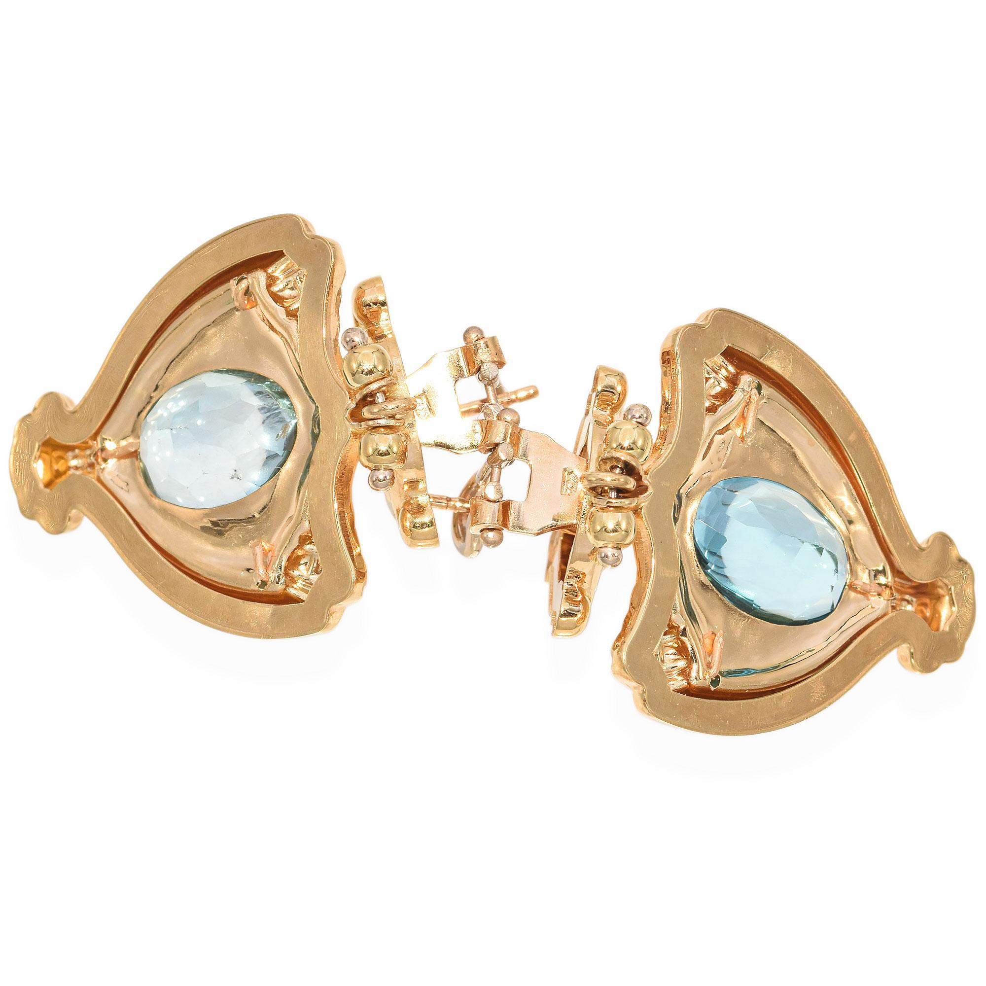 Vintage 14k Yellow Gold Blue Topaz Statement Drop Earrings In Good Condition For Sale In New York, NY