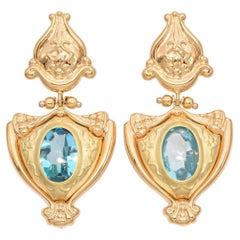 Vintage 14k Yellow Gold Blue Topaz Statement Drop Earrings