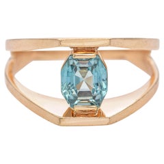 Vintage 14k Yellow Gold Blue Zircon Split Shank Geometric Ring