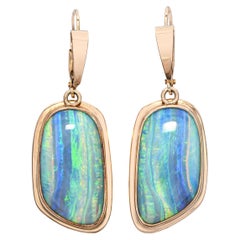 Vintage 14k Yellow Gold Boulder Opal Drop Earrings
