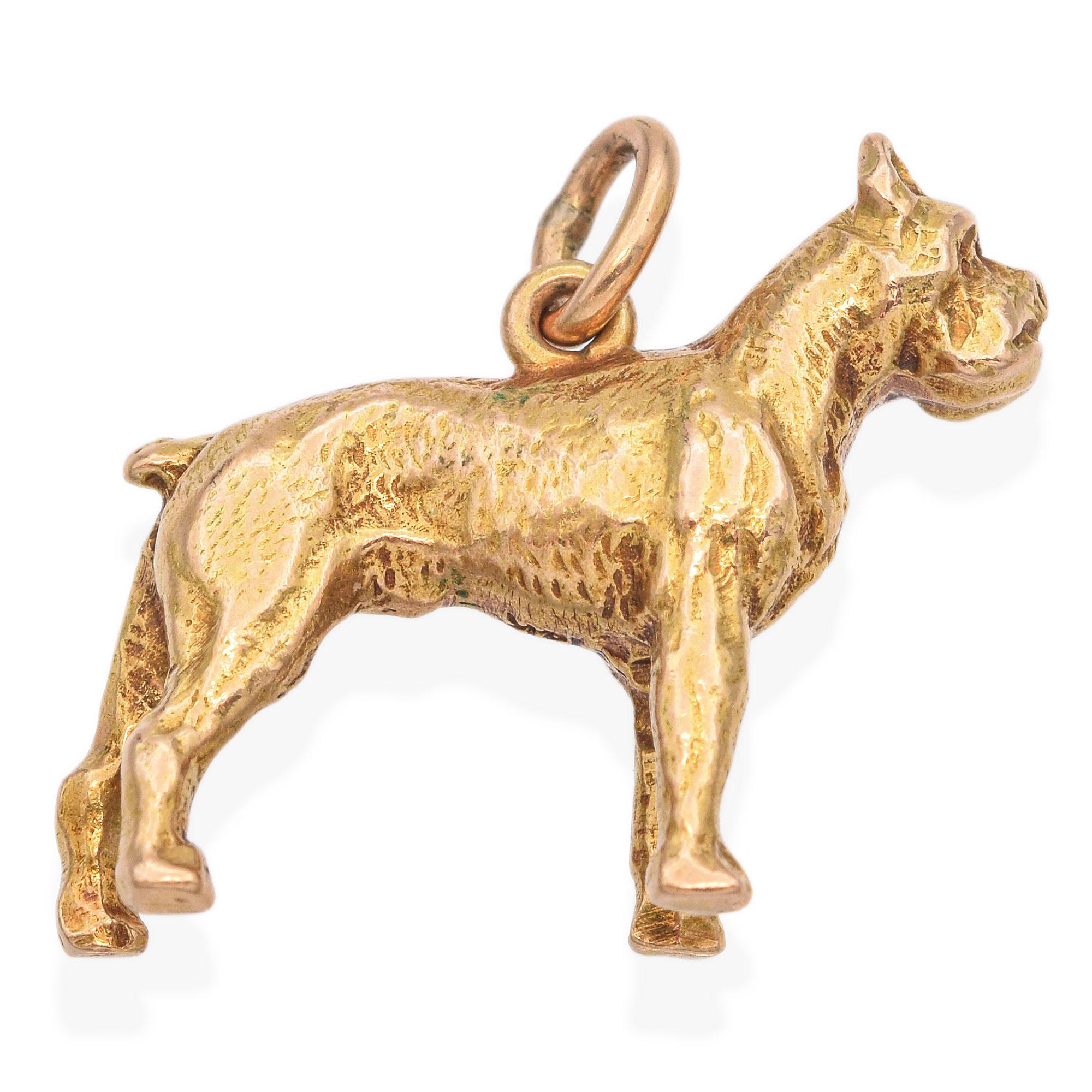 Vintage 14K Yellow Gold Boxer Dog Charm In Good Condition For Sale In New York, NY