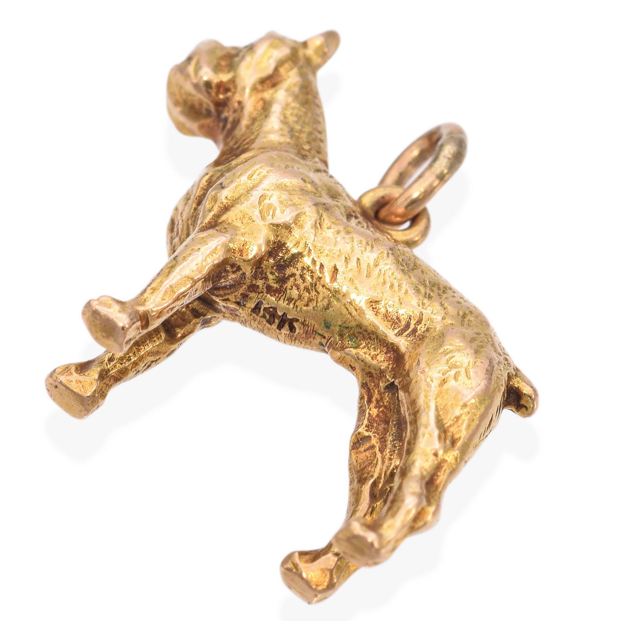 Women's or Men's Vintage 14K Yellow Gold Boxer Dog Charm For Sale
