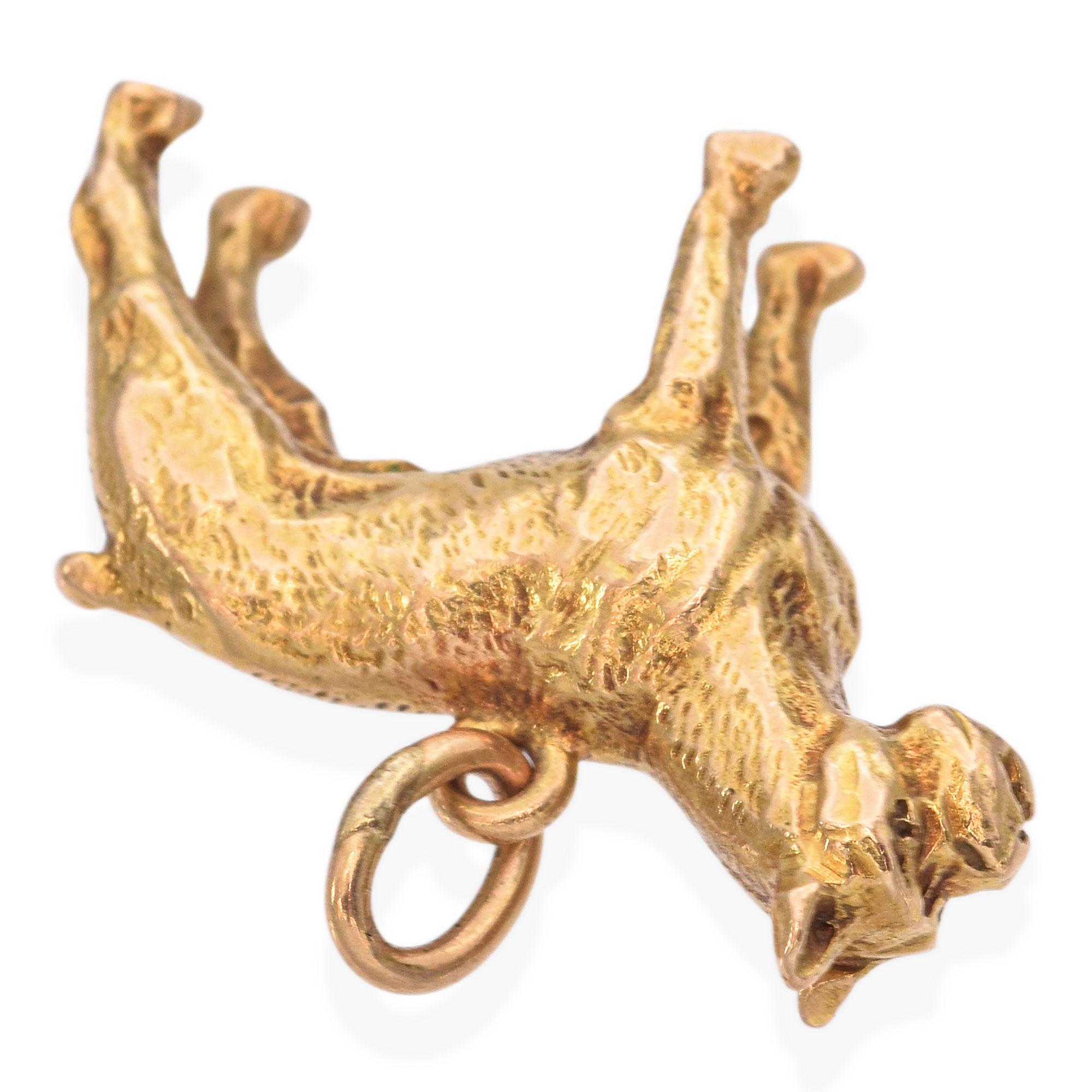 Vintage 14K Yellow Gold Boxer Dog Charm For Sale 2