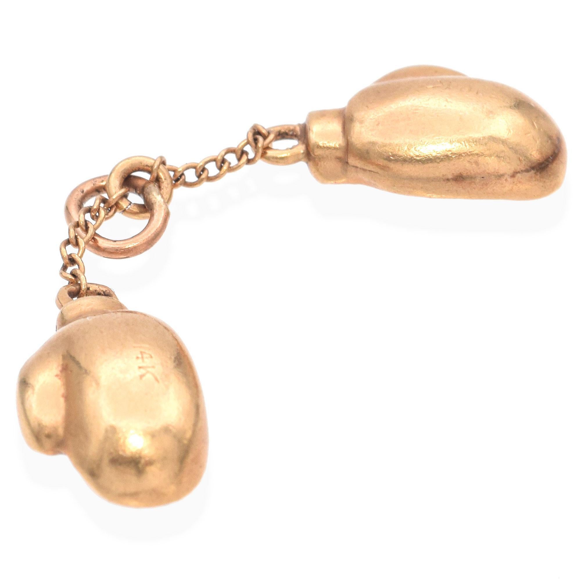 Women's or Men's Vintage 14K Yellow Gold Boxing Gloves Charm Pendant