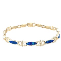 Vintage 14K Yellow Gold Bracelet with Blue and Green Opal Inlay