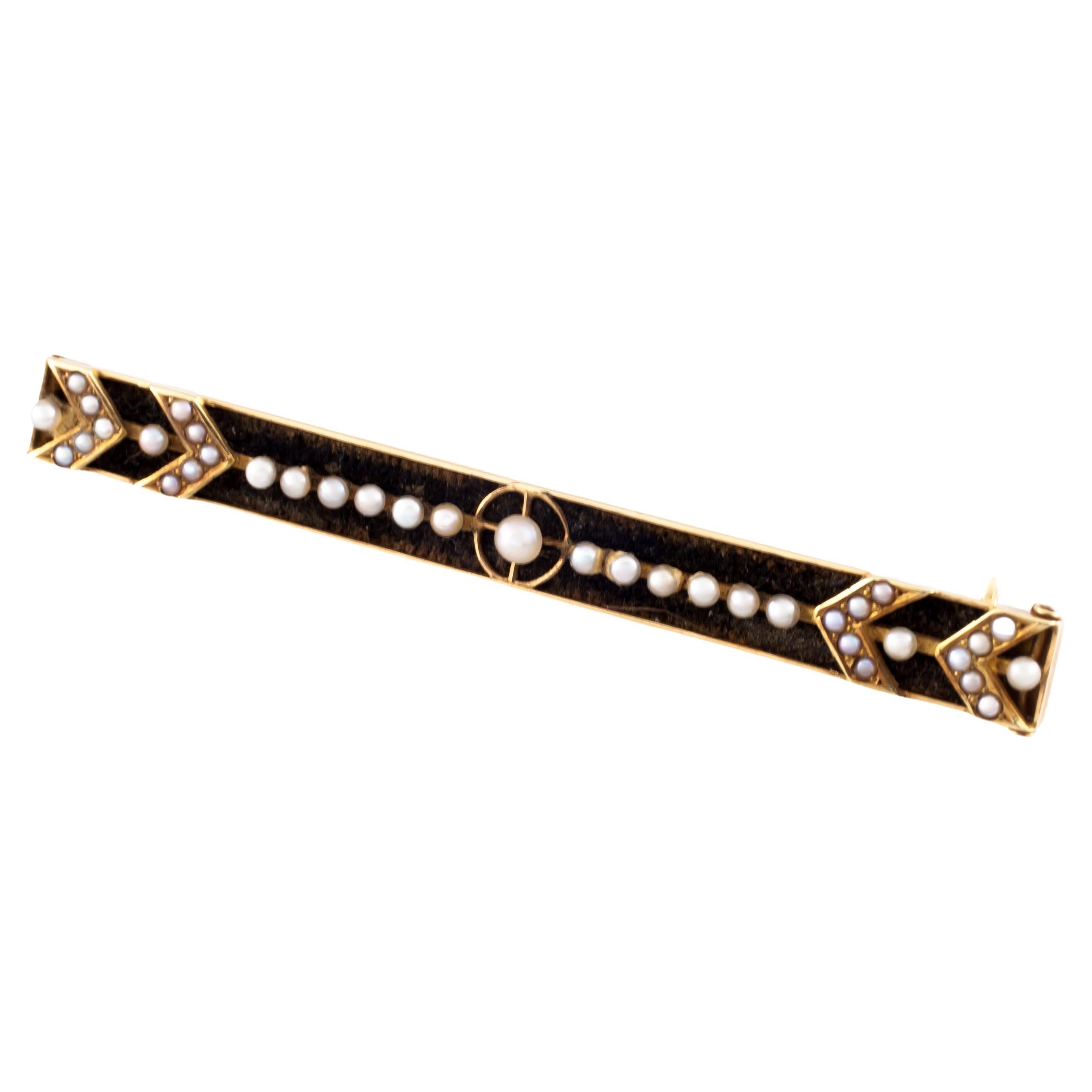 Vintage 14k Yellow Gold Brooch/Tie Bar with Seed Pearls For Sale