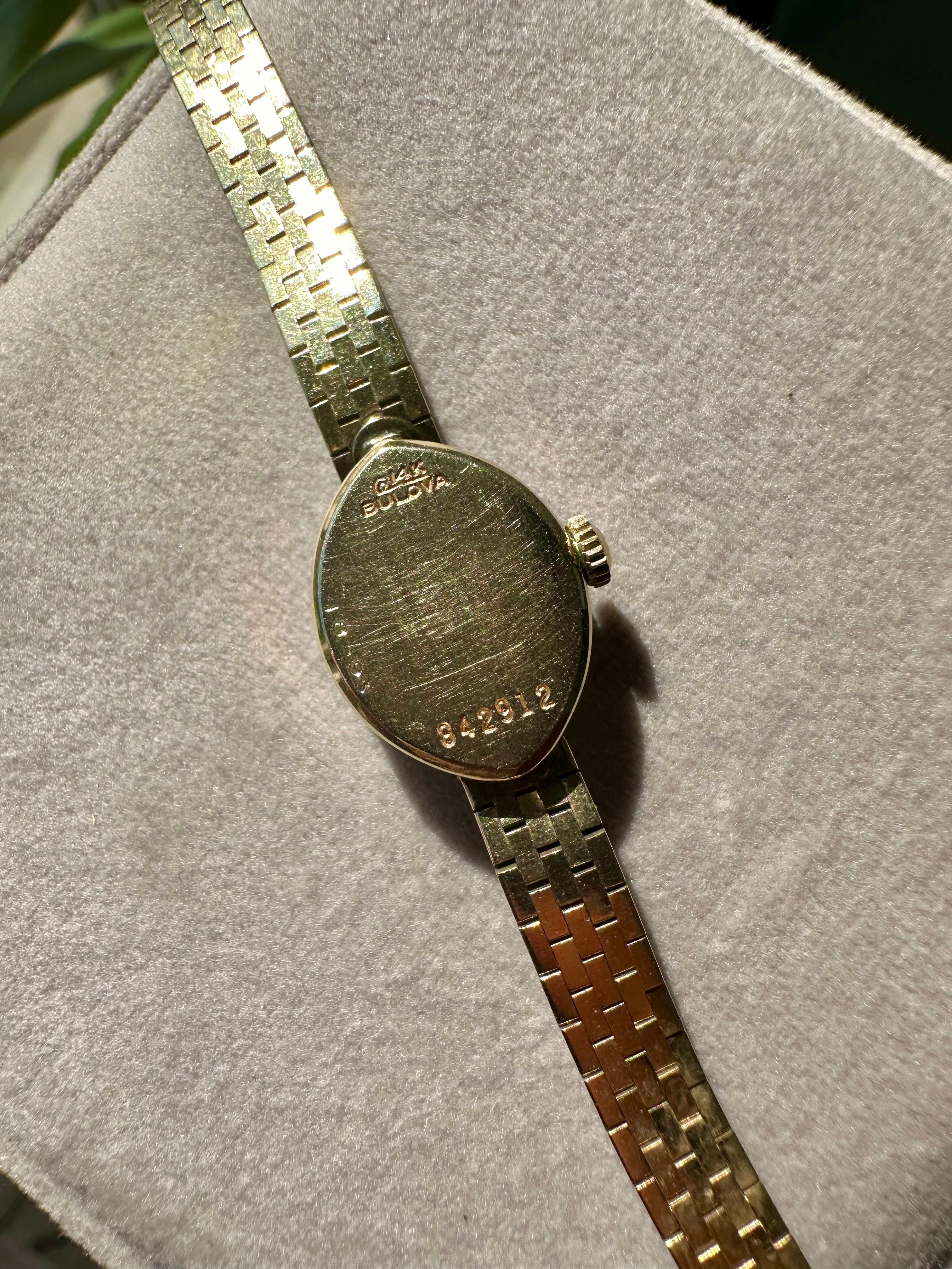 Vintage 14k Yellow Gold Bulova Dior Watch with a Diamond Bezel 1