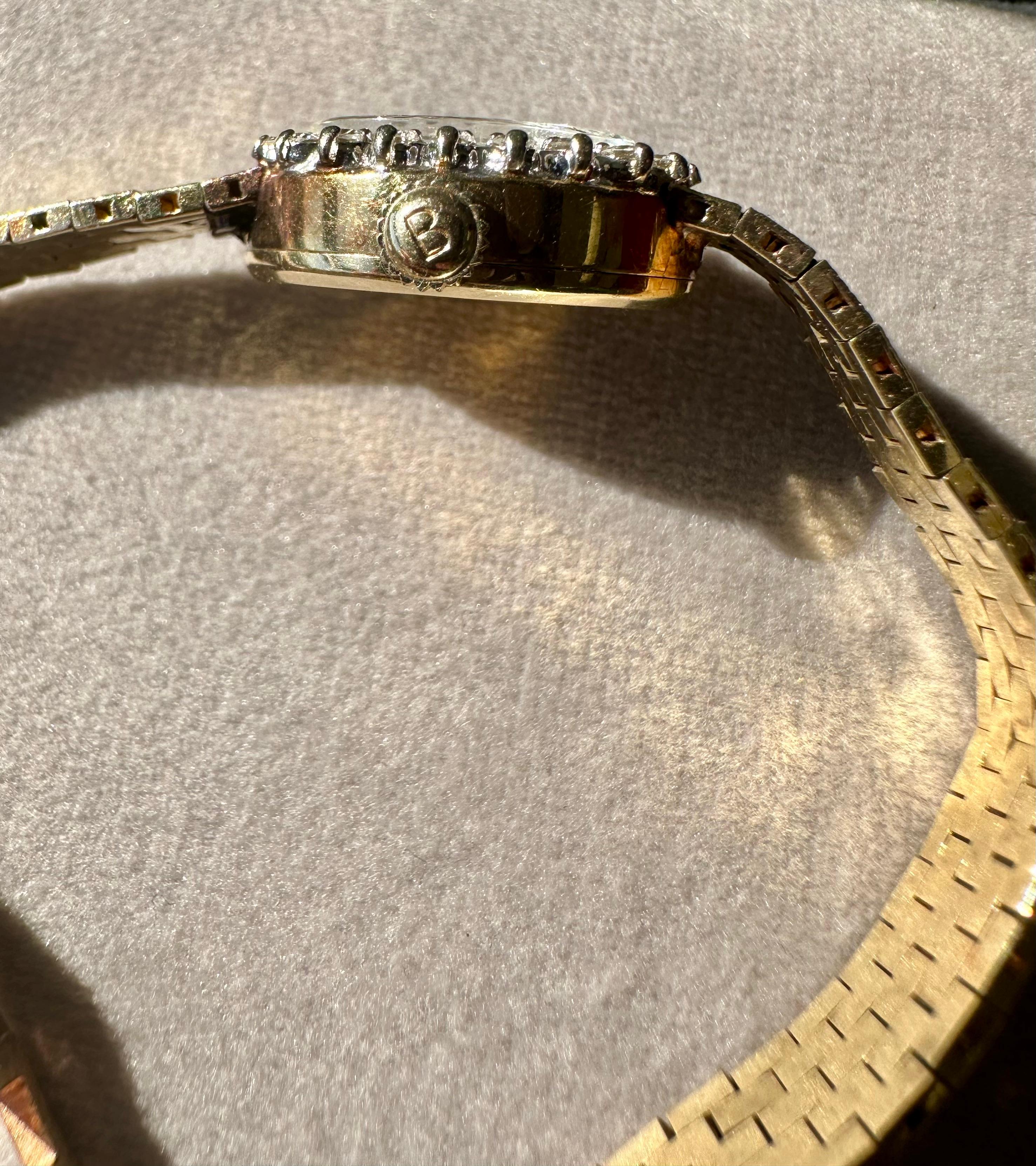 Vintage 14k Yellow Gold Bulova Dior Watch with a Diamond Bezel 4