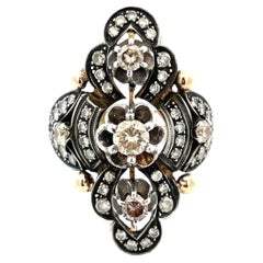 Vintage 14k Yellow Gold Buttercup set Diamond Plaque Ring