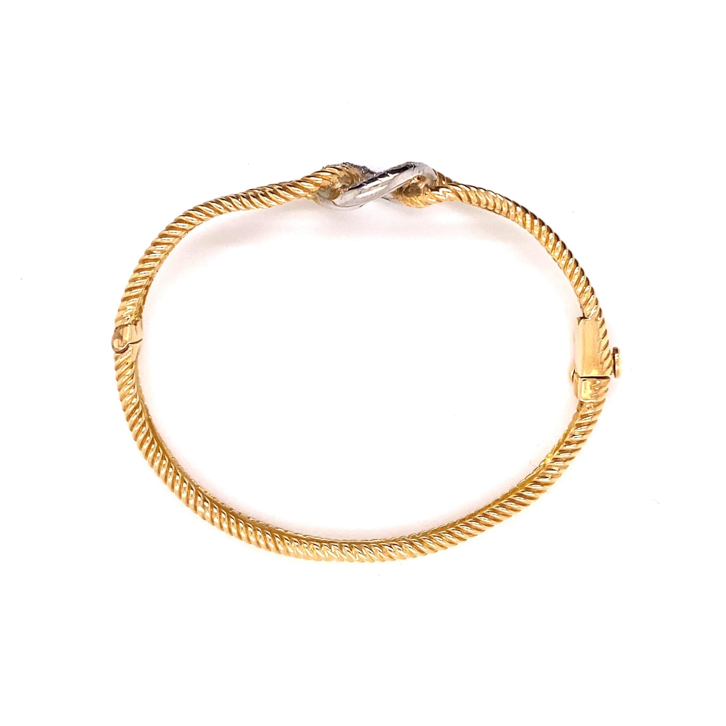 Bracelet jonc lasso vintage câble en or jaune 14 carats avec centre en diamants Bon état - En vente à Boston, MA