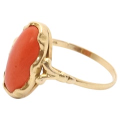 Roter Korallen-Cabochon 14K Gold Ring