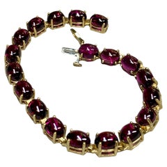 Vintage 14K Gelbgold Cabochon Granat Linie Armband 38ctw 7