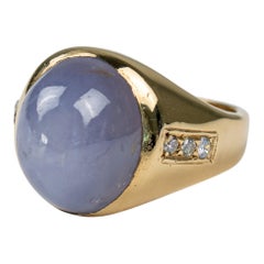 Vintage 14k Yellow Gold Cabochon Lavender Star Sapphire & Diamond Statement Ring