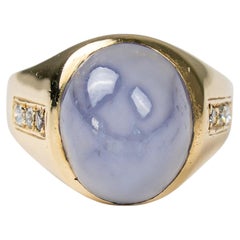 Vintage 14k Yellow Gold Cabochon Lavender Star Sapphire & Diamond Statement Ring
