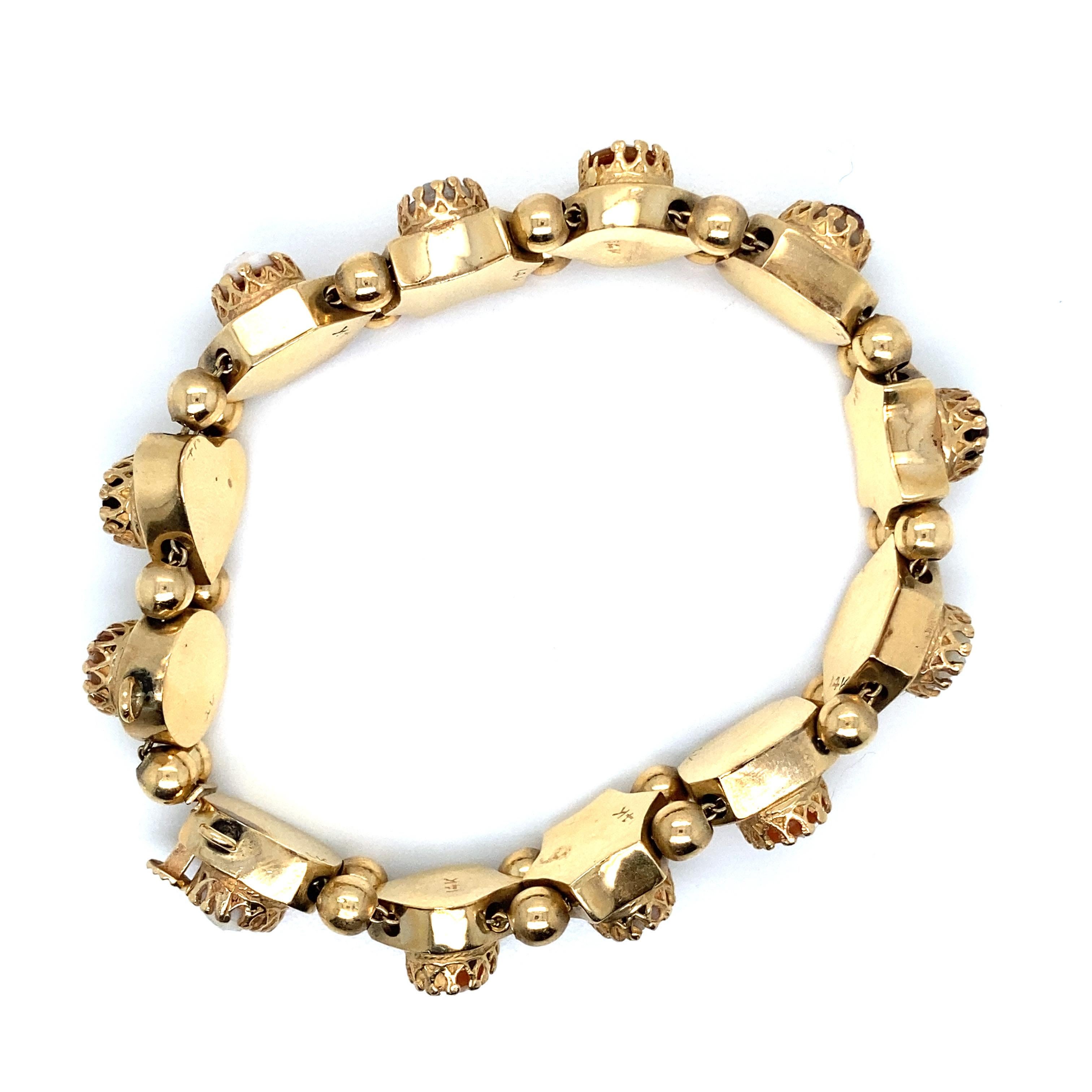 Vintage 14K Yellow Gold Cameo Slide Charm Bracelet For Sale 2