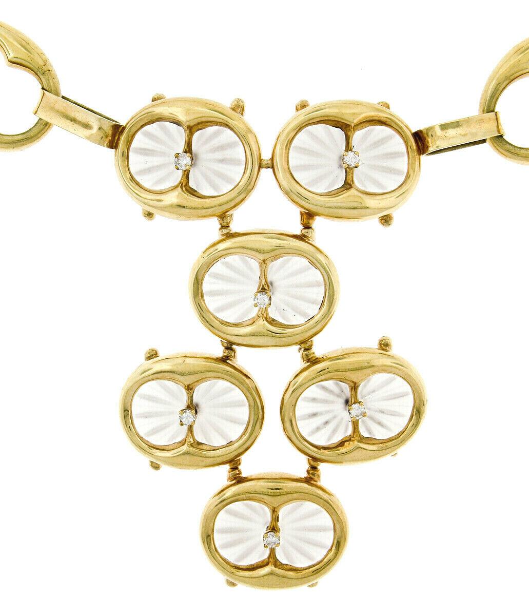 Women's Vintage 14k Yellow Gold Camphor Glass .65ct Diamond Statement Bib Chain Necklace For Sale