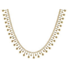Retro 14K Yellow Gold Cannetille Beaded Gala Necklace