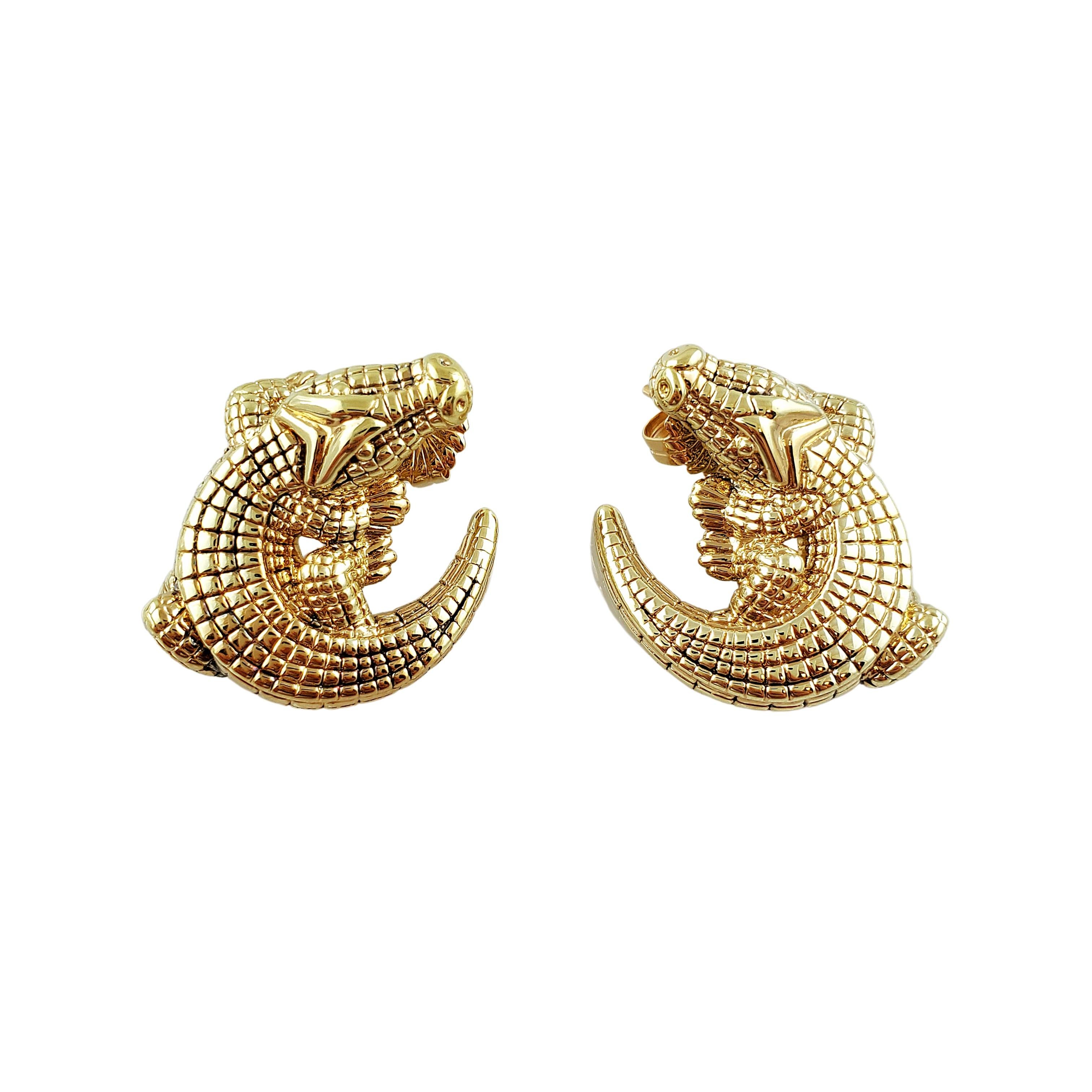 Vintage 14K Yellow Gold Carla Alligator Earrings

Beautiful 3D 14K yellow gold Carla alligator earrings radiate in life like detail. These stunning and unique earrings can be a statement piece to any outfit!

Size: 28mm X 24mm X 6mm

Weight: 9.3 gr