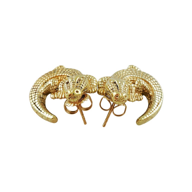 Vintage 14K Yellow Gold Carla Alligator Earrings at 1stDibs