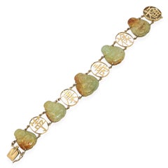 Vintage 14k Yellow Gold Carved Buddha Jadeite Jade Link Bracelet