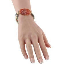 Vintage 14K Yellow Gold Carved Jade Bracelet MF24-070126
