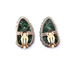 Vintage 14 Karat Yellow Gold Carved Jade Clip-On Earrings