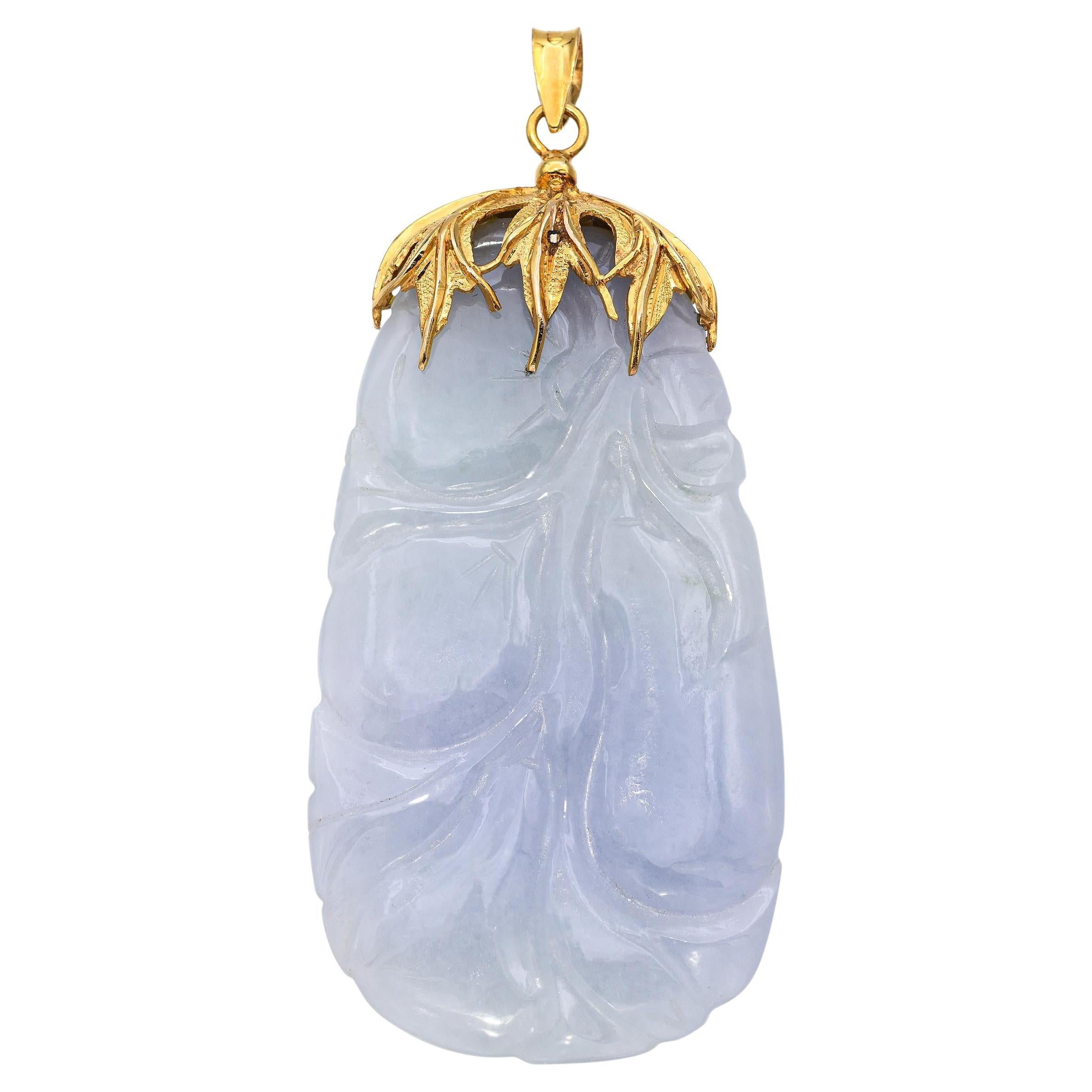Vintage 14k Yellow Gold Carved Jade Pendant