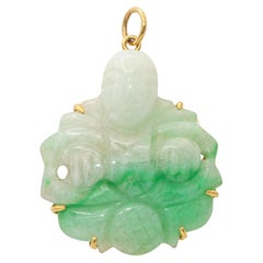 Vintage 14k Gelbgold geschnitzt Jade Anhänger