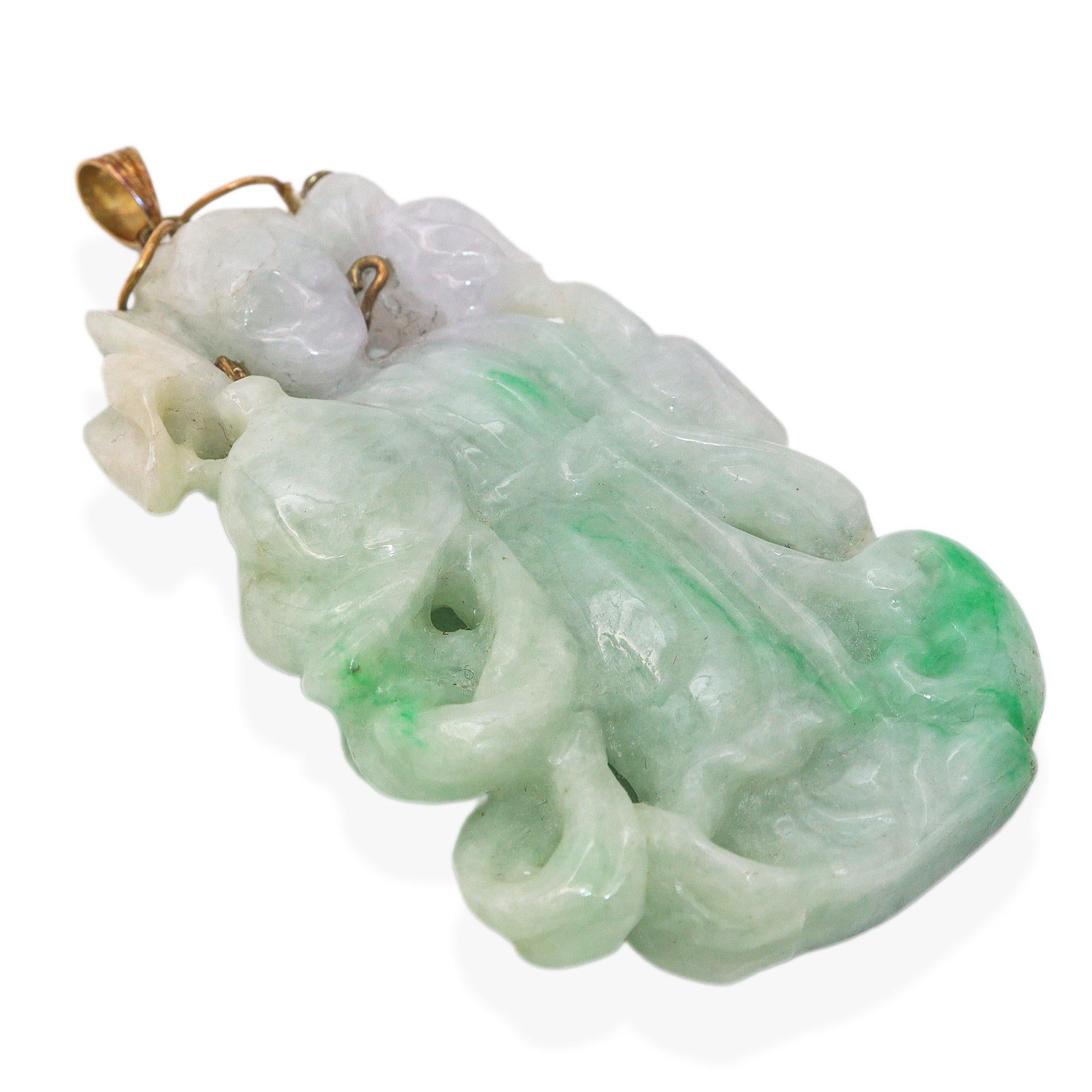 Women's or Men's Vintage 14k Yellow Gold Carved Jadeite Jade Buddha Pendant For Sale