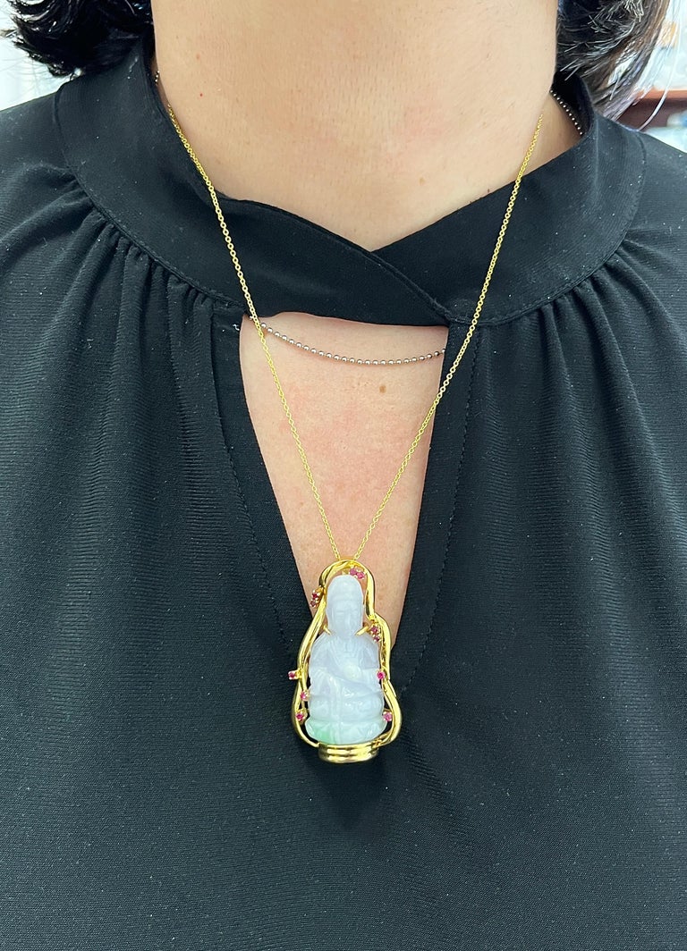 Collier pendentif Bouddha vintage en or jaune 14 carats et jade