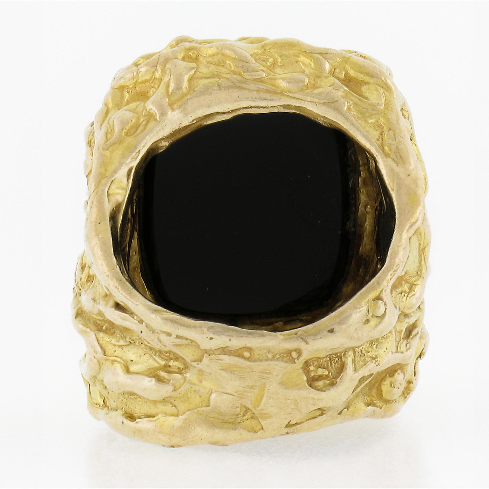 Anello da cocktail d'epoca in oro giallo 14k con sigillo intagliato e pepita di pietra dura in vendita 3