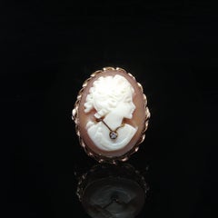Vintage 14k Yellow Gold Carved Shell Cameo Lady Portrait Twisted Wire Frame Ring