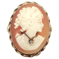 Vintage 14k Yellow Gold Shell Cameo Lady Portrait Twisted Wire Frame Ring