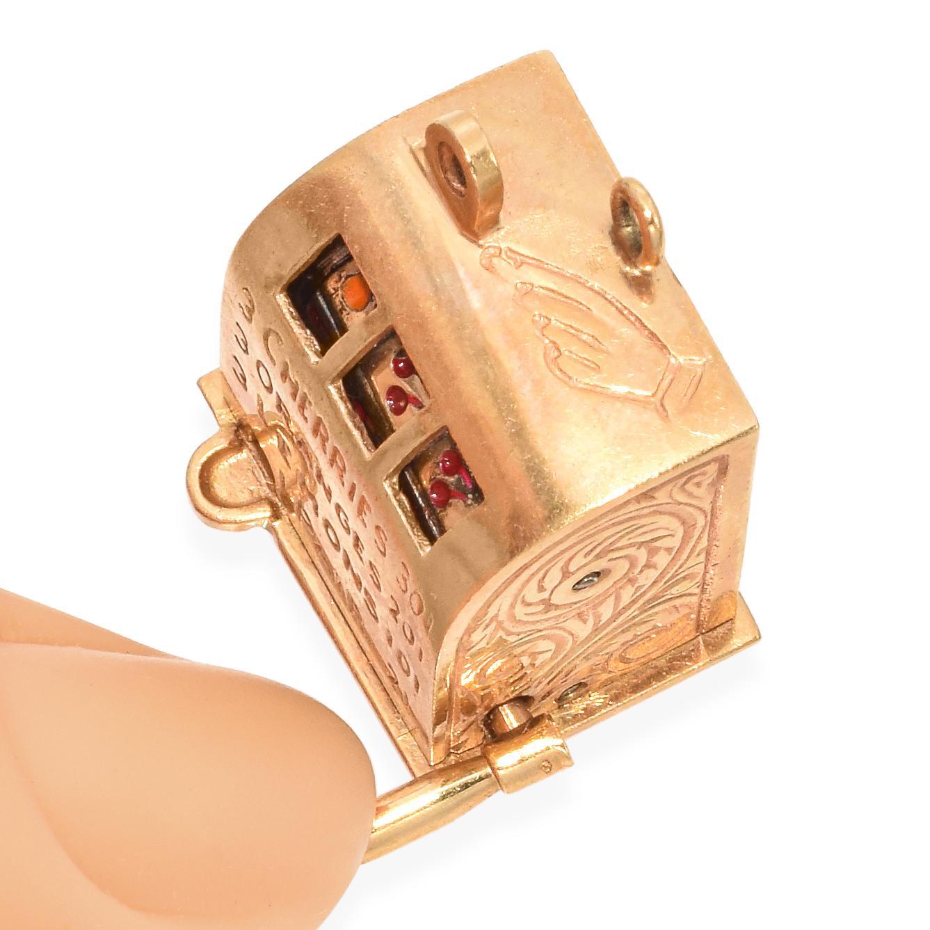 Vintage 14k Gelbgold Casino Slot Machine 3D Charm-Anhänger 3