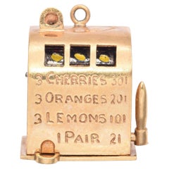 Vintage 14k Gelbgold Casino Slot Machine 3D Charm-Anhänger