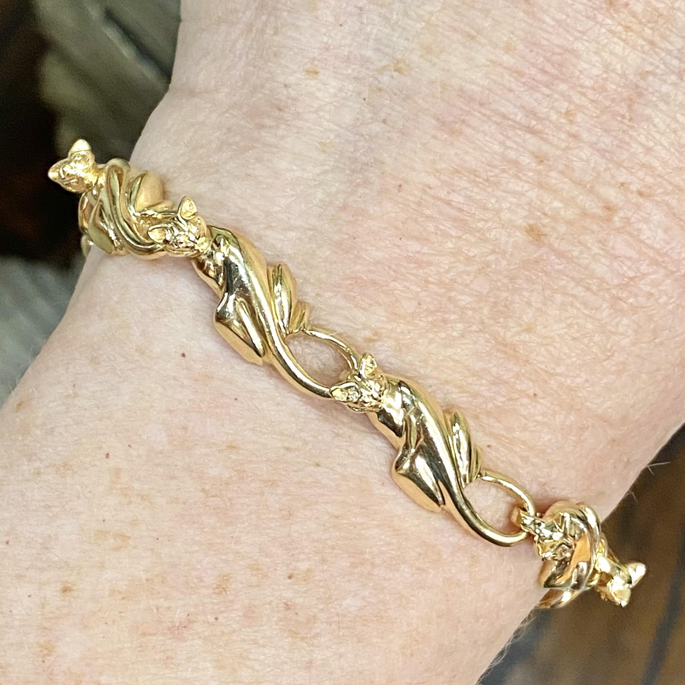 Vintage 14K Yellow Gold Cats Bracelet 3