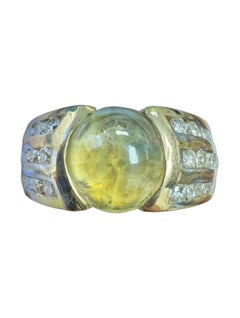 Vintage 14K Yellow Gold Cat’s Eye and Diamond Ring
