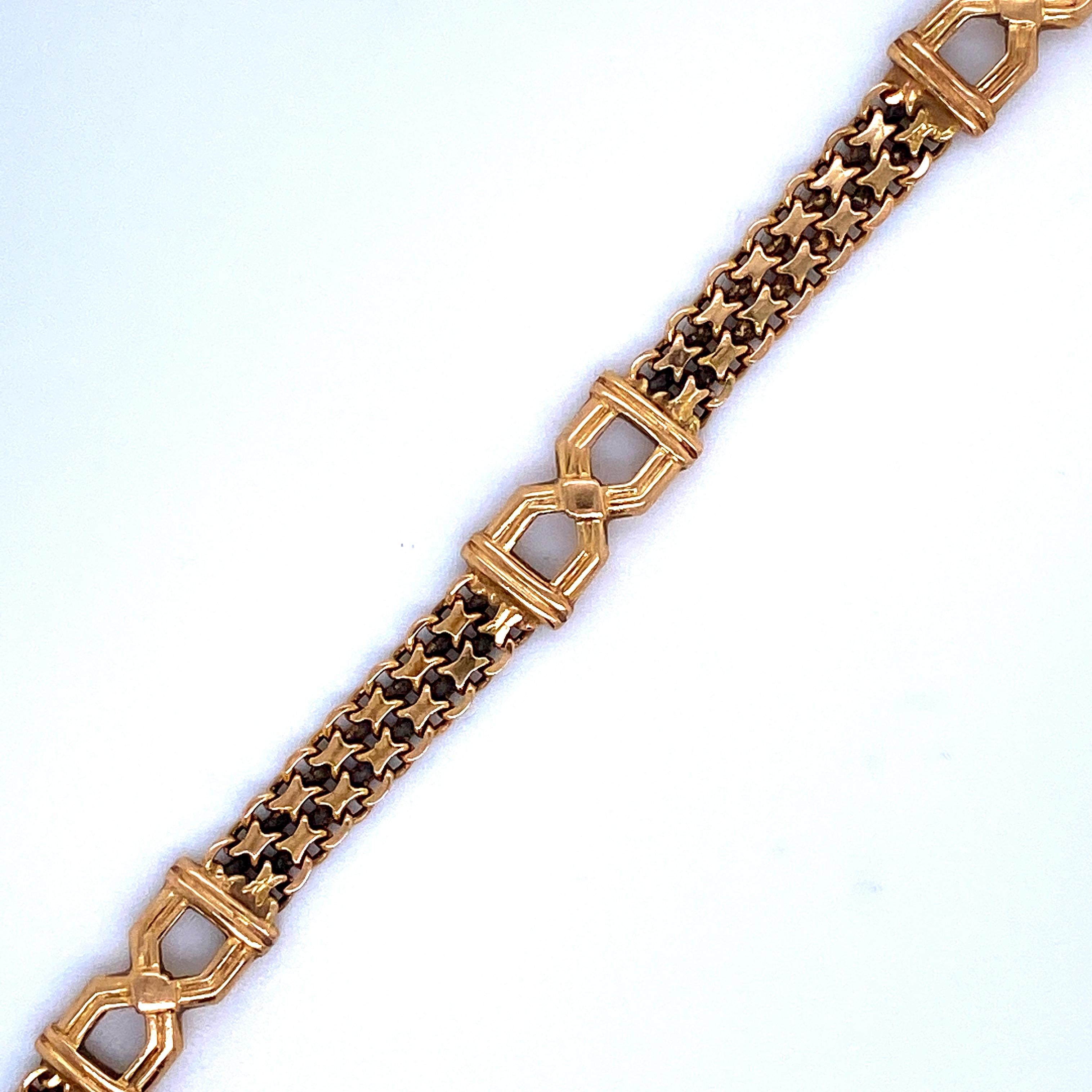 Vintage 14 Karat Yellow Gold Chain Link Bracelet with Black Enamel Italy In Excellent Condition In New York, NY