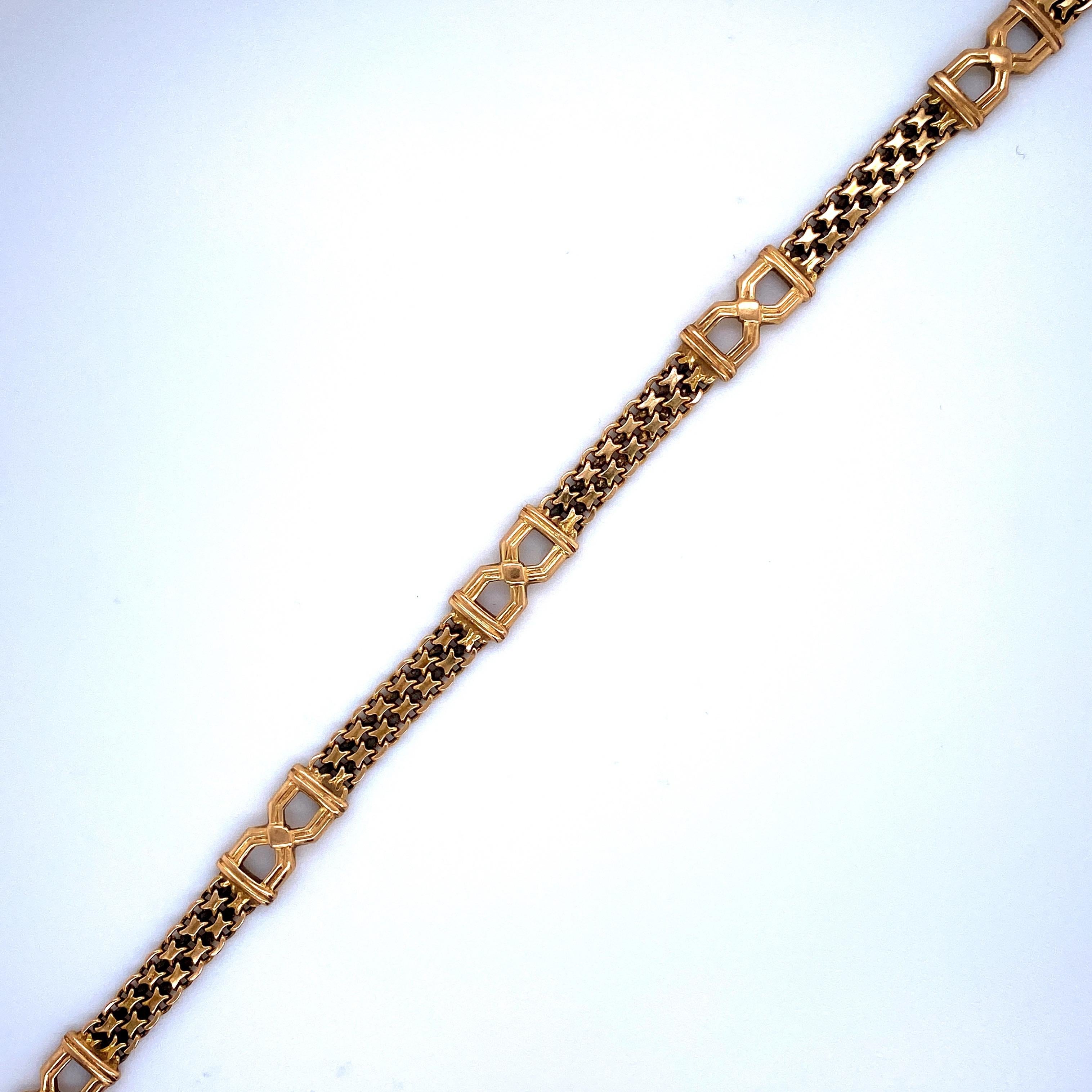 Women's Vintage 14 Karat Yellow Gold Chain Link Bracelet with Black Enamel Italy