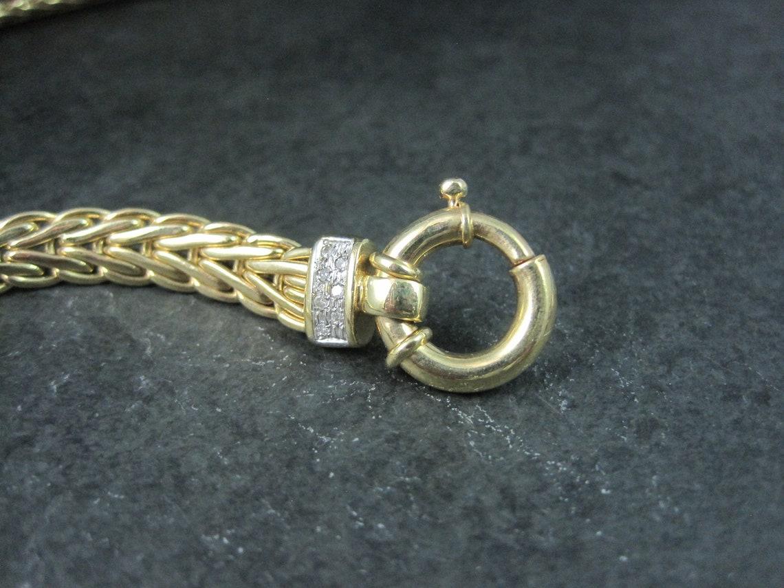 Vintage 14K Yellow Gold Diamond Wheat Chain Necklace For Sale 3