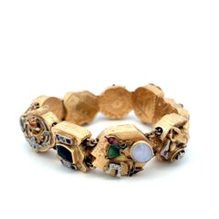Vintage 14K Yellow Gold Charm Bracelet with Multi-Gemstones 62 Grams