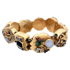 Vintage 14K Yellow Gold Charm Bracelet with Multi-Gemstones 62 Grams