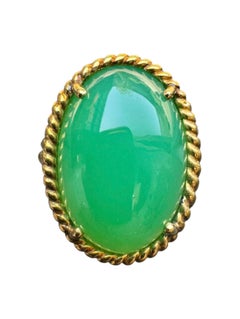 Vintage 14K Yellow Gold Chrysoprase Cocktail Ring, 1970s, 8.47g